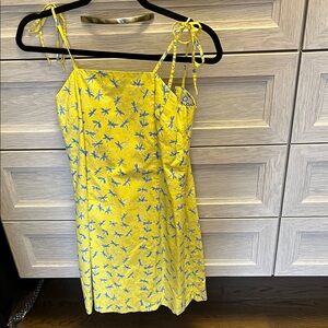 Vintage 90’s Lilly Pulitzer Yellow Dress with Blue Dragonfly Pattern